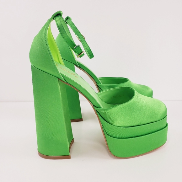 GREEN SATIN PLATFORMS - Picture 3 of 9